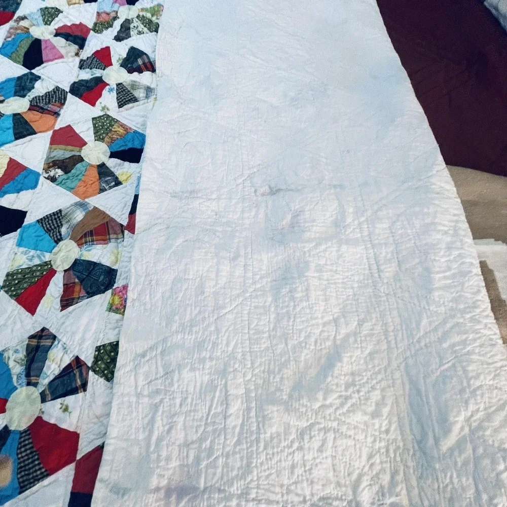 READ Handmade‎ Patchwork Quilt 59 X 79 In Multicolor Fan Pattern Country Cotton